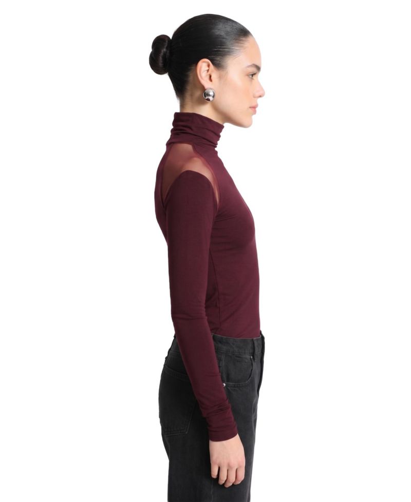 Women's Maria Turtleneck Long-Sleeve Asymmetrical-Mesh Top