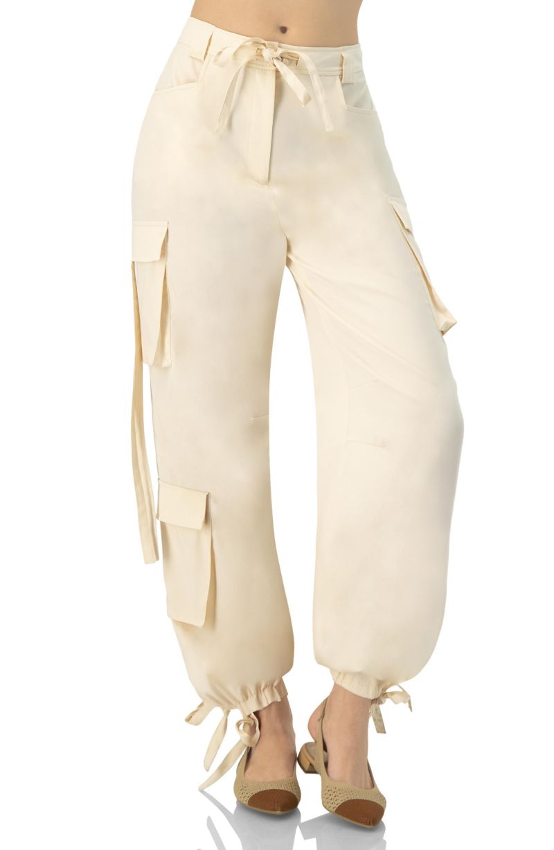 Women's Solid Cargo Pants with Straps