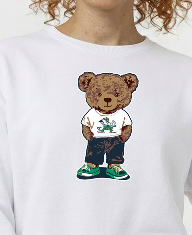 Women's White Notre Dame Fighting Irish Teddy Bear Fleece Sweatshirt