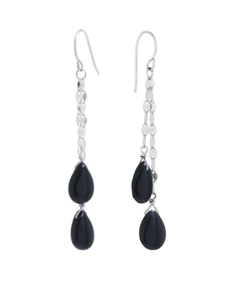 Sterling Silver Double Teardrop Chain Drop Earrings