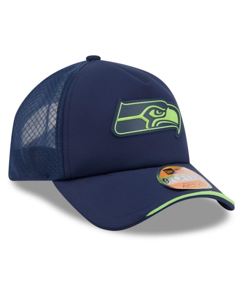 Men's College Navy Seattle Seahawks 2026 Sideline Apex 9FORTY Adjustable Trucker Hat