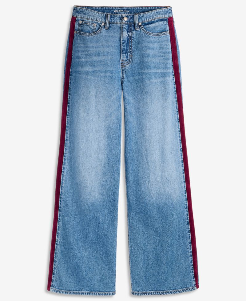 Women's High-Waisted Wide-Leg Suede Side-Stripe Jeans, Regular & Short