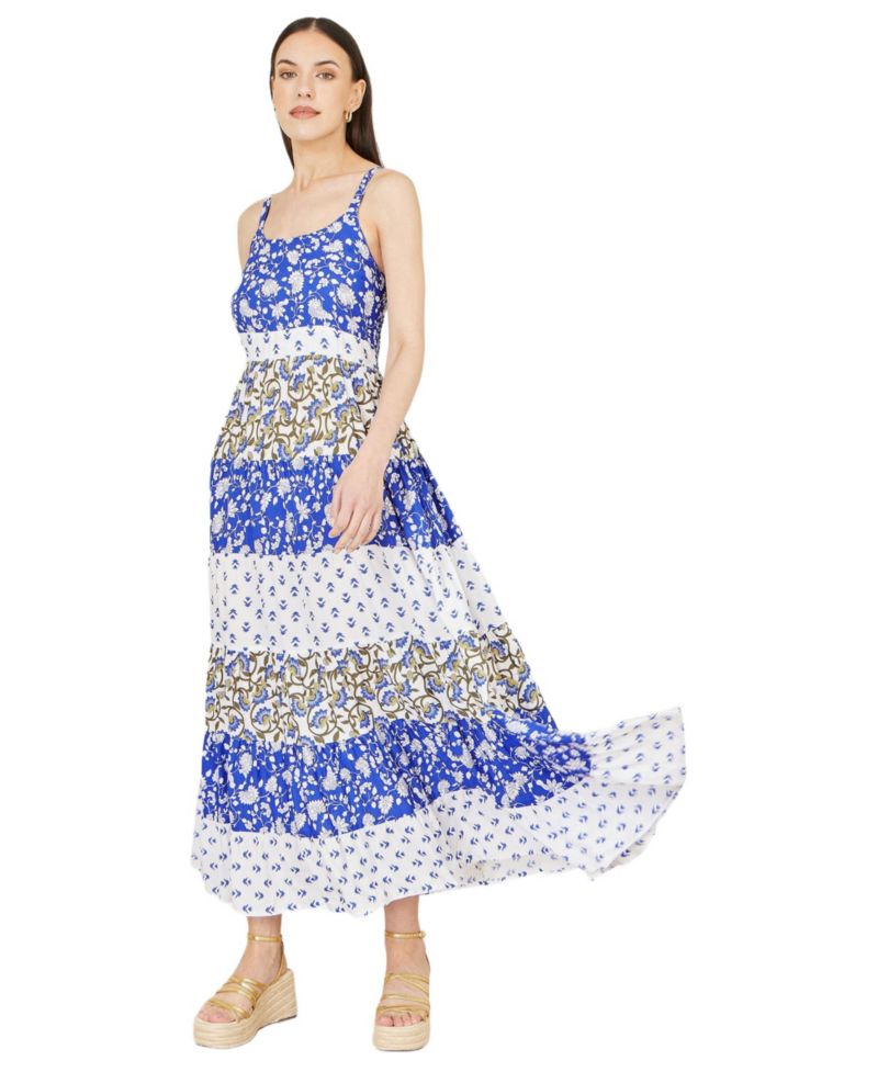 Women's Patchwork Print Tiered Maxi Dress