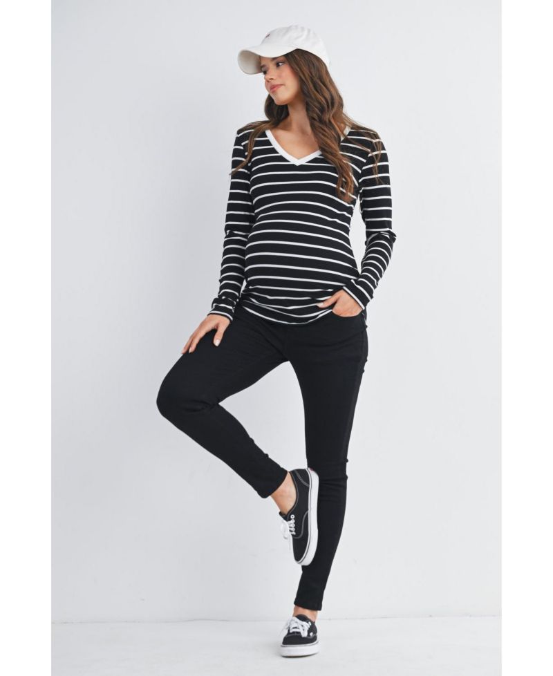 Maternity Striped V Neck Long Sleeve Top