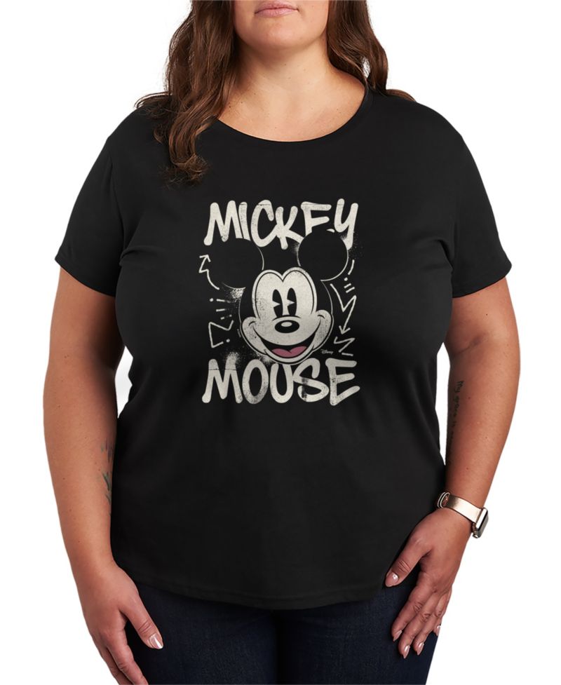 Plus Size Disney Mickey Mouse Graffiti Vintage Faded Short-Sleeve Graphic T-Shirt