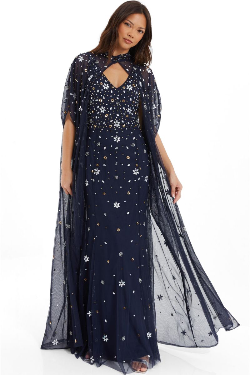 Women's Beaded 2-In-1 Cape And Evening Dress