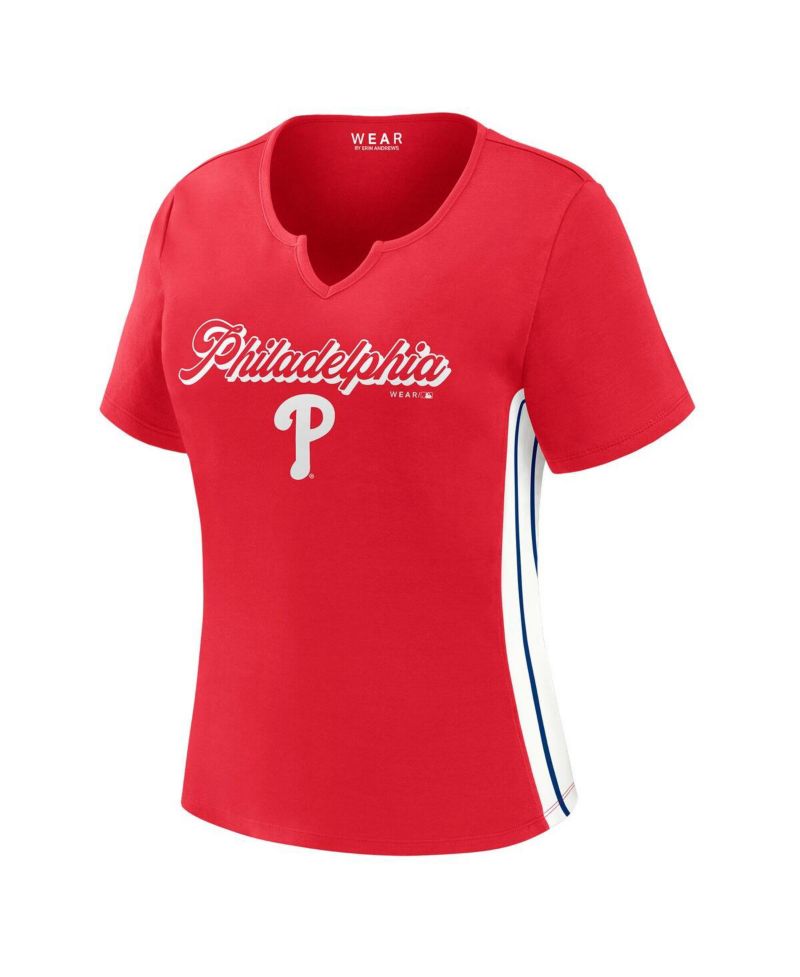 Women's Red Philadelphia Phillies Notch Neck Cropped T-Shirt