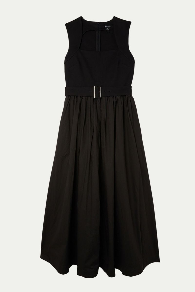 Women's Square Neck Belted Maxi Dress