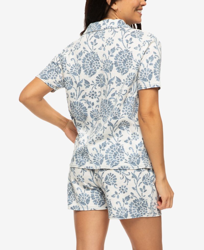 Women's Josephine Notched Collared Shirt and Shorts Pajama Set Style 900871