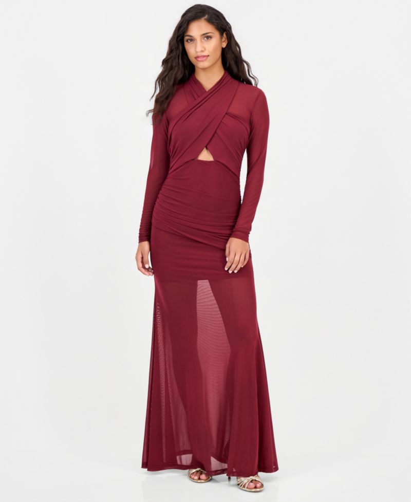 Women's Veria Long-Sleeve Mesh Wrap Maxi Dress