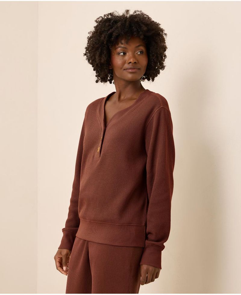 Women's Thermal Waffle Henley Pullover