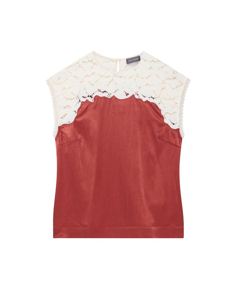Women's Satin Lace Cap-Sleeve Top
