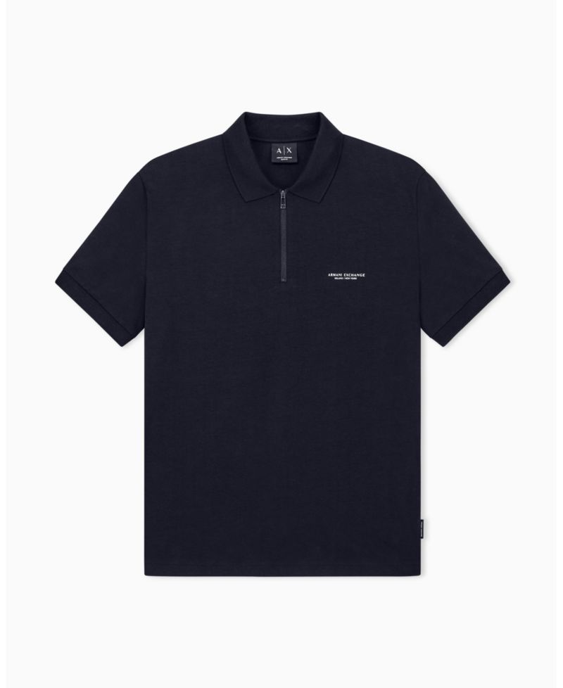 Men's Short Sleeves Zip Cotton Polo Shirt