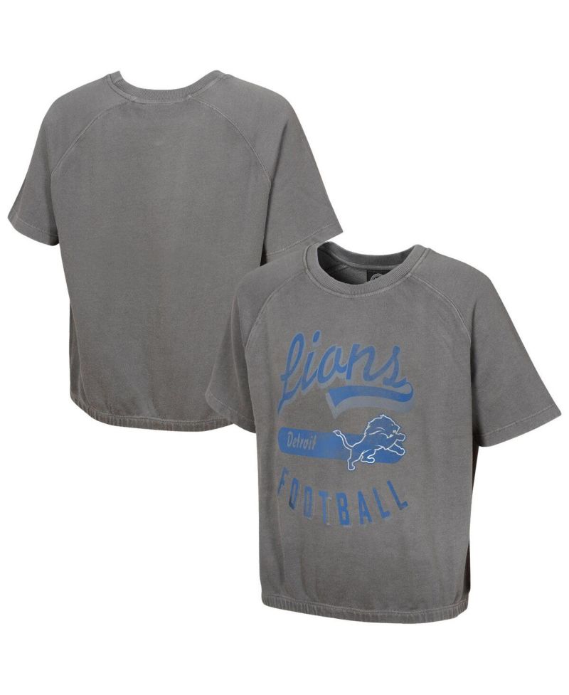 Women's Gray Detroit Lions Mineral Wash Short Sleeve Top