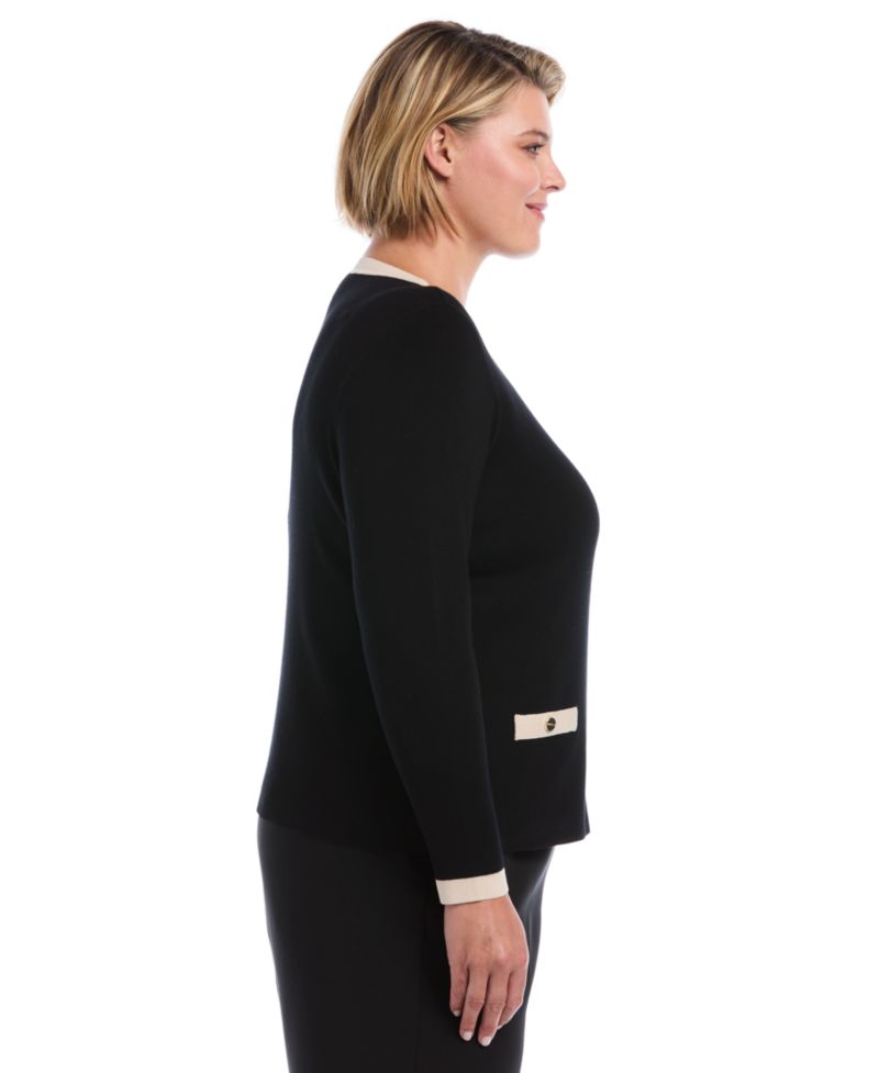 Women's Plus Size Colorblock Full-Zip Fitted Cardigan