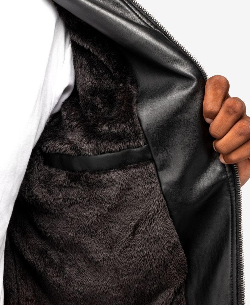XRAY Men's Shiny PU Jacket With Faux Suede Detailing And Faux Shearling Lining