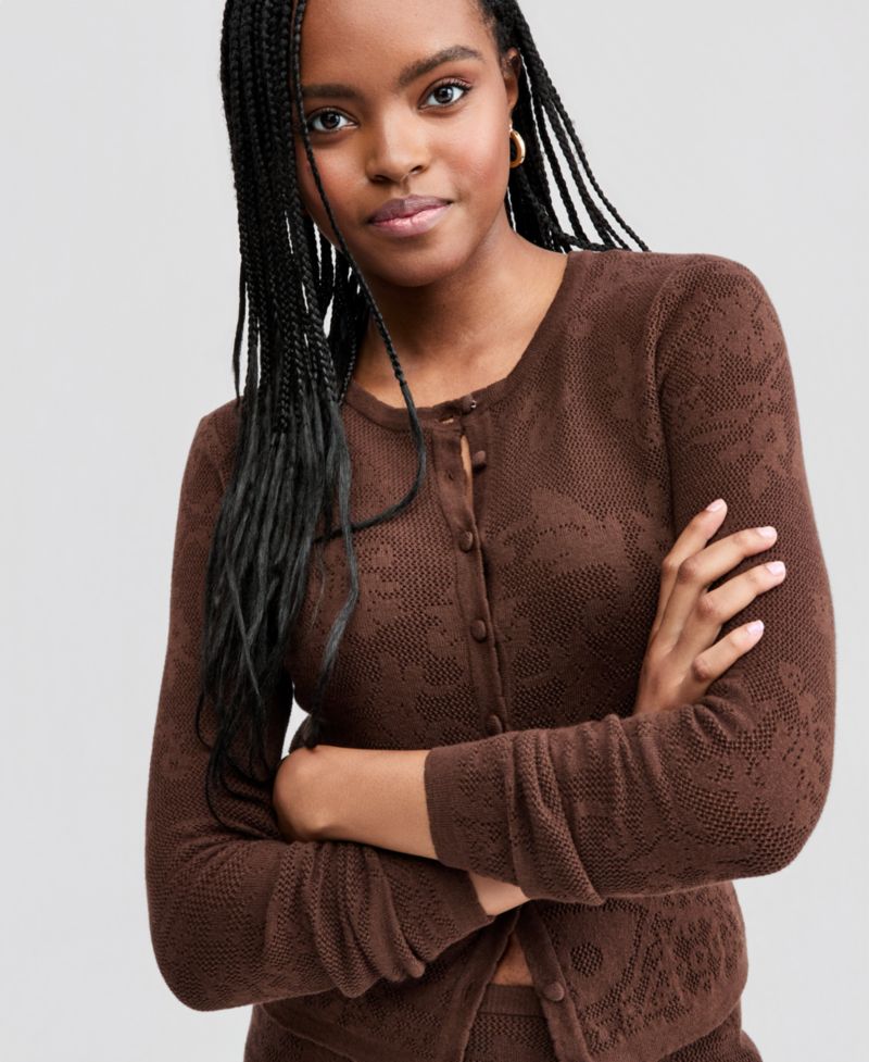 Petite Lace Knit Cardigan Sweater