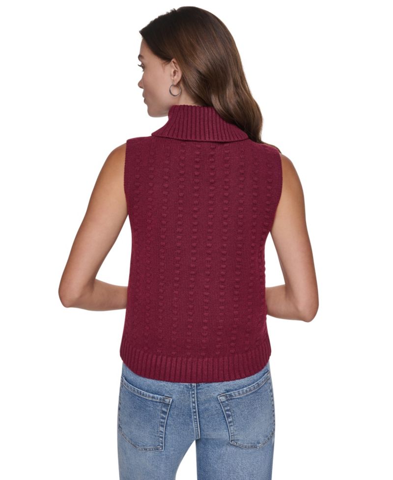 Women's Sleeveless Bobble-Stitch Turtleneck Vest