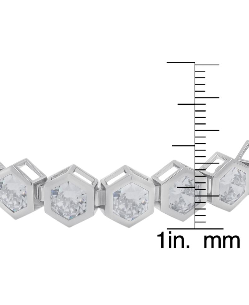 Fine Silver Plated Cubic Zirconia Hexagon Shaped Bezel Bolo Adjustable Bracelet