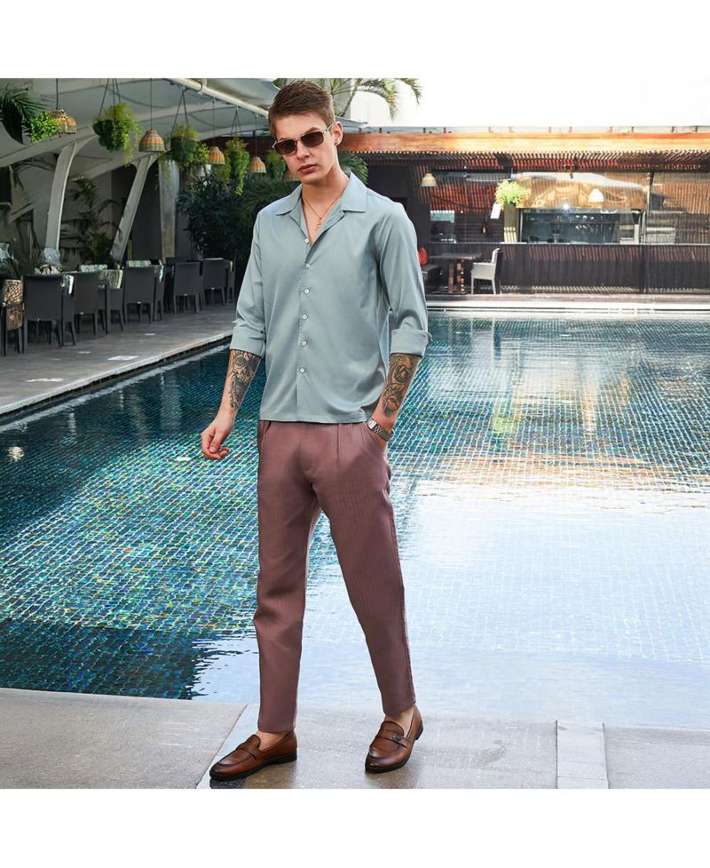 Men's Nude Pink Striped Tailored Trousers