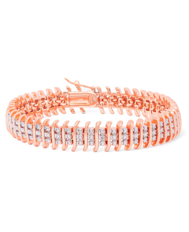 Diamond Accent Wide Link Chain Bracelet in Gold-Plated or Silver-Plated Brass
