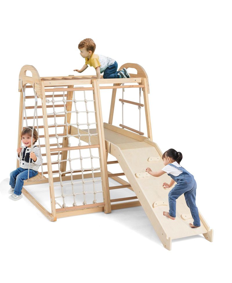 8-in-1 Kids Jungle Gym with Slide Monkey Bars and Climbing Frame