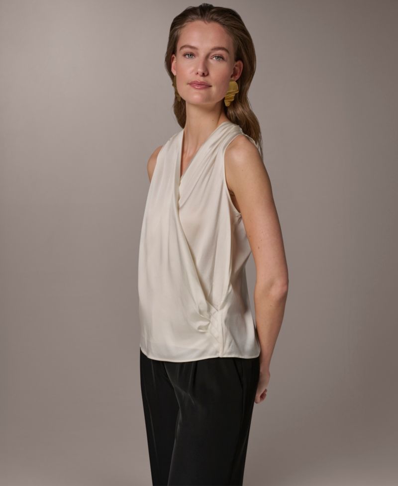 Women's Sleeveless Silk Draped Neck Blouse