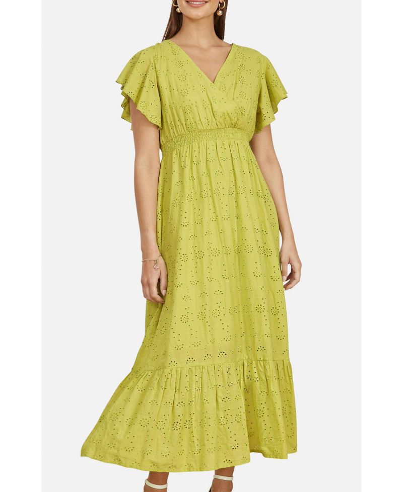 Women's Cotton Broderie Anglaise Wrap Midi Dress