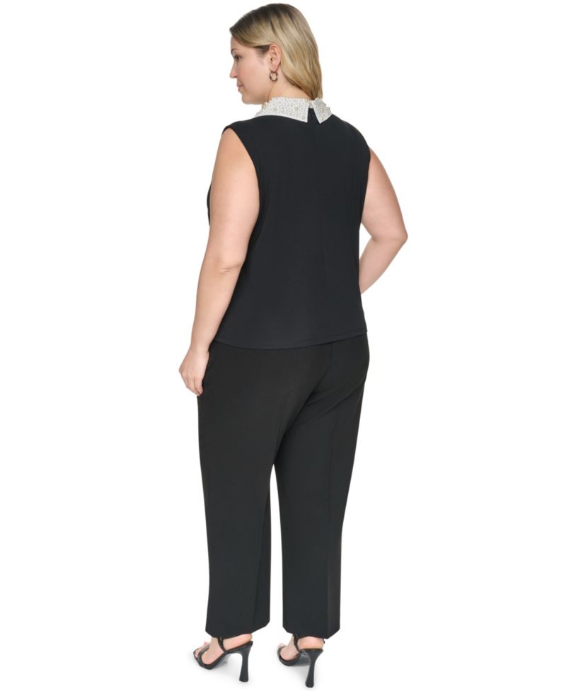 Plus Size Imitation Pearl Collar Knit Top