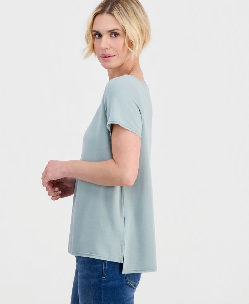 Petite LuxLounge Short-Sleeve Boat Neck Top
