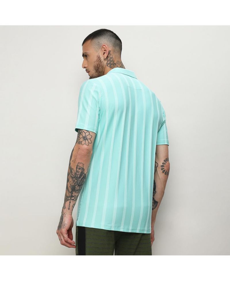 Men's Aqua Blue Unbalanced Striped Shirt