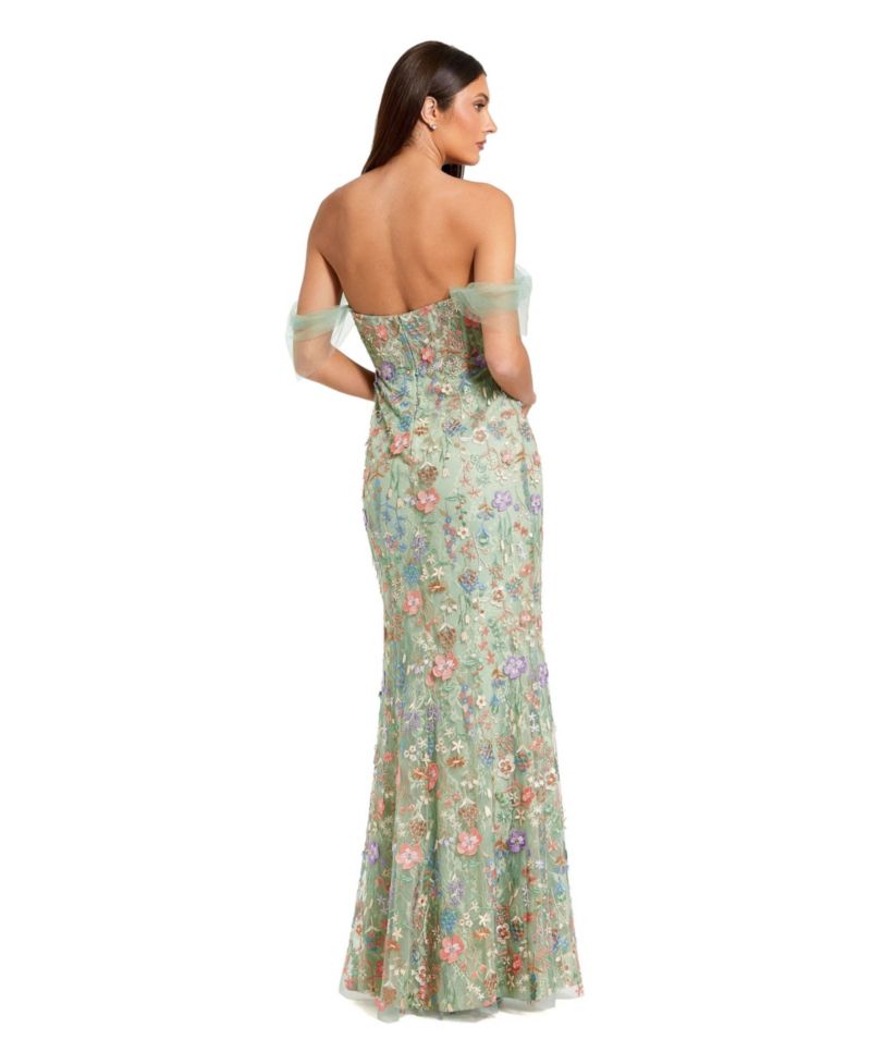 Women's Off The Shoulder Bustier Emboridered Net Gown