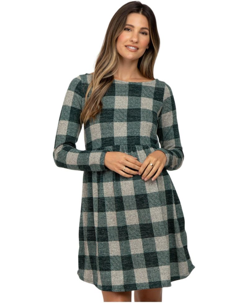 Women's Forest Green Plaid Knit Dress