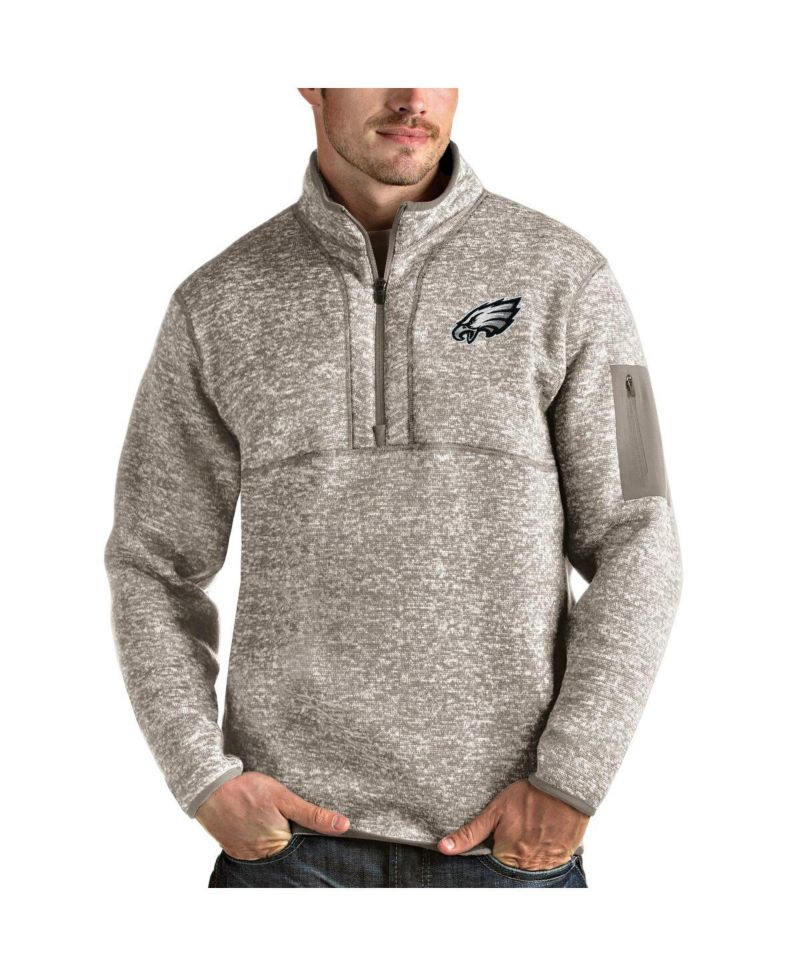 Men's Oatmeal Philadelphia Eagles Fortune Quarter-Zip Pullover Jacket