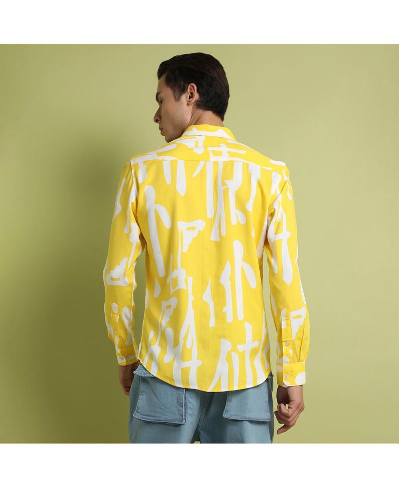 Men's Lemon Yellow Abstract Print Shirt