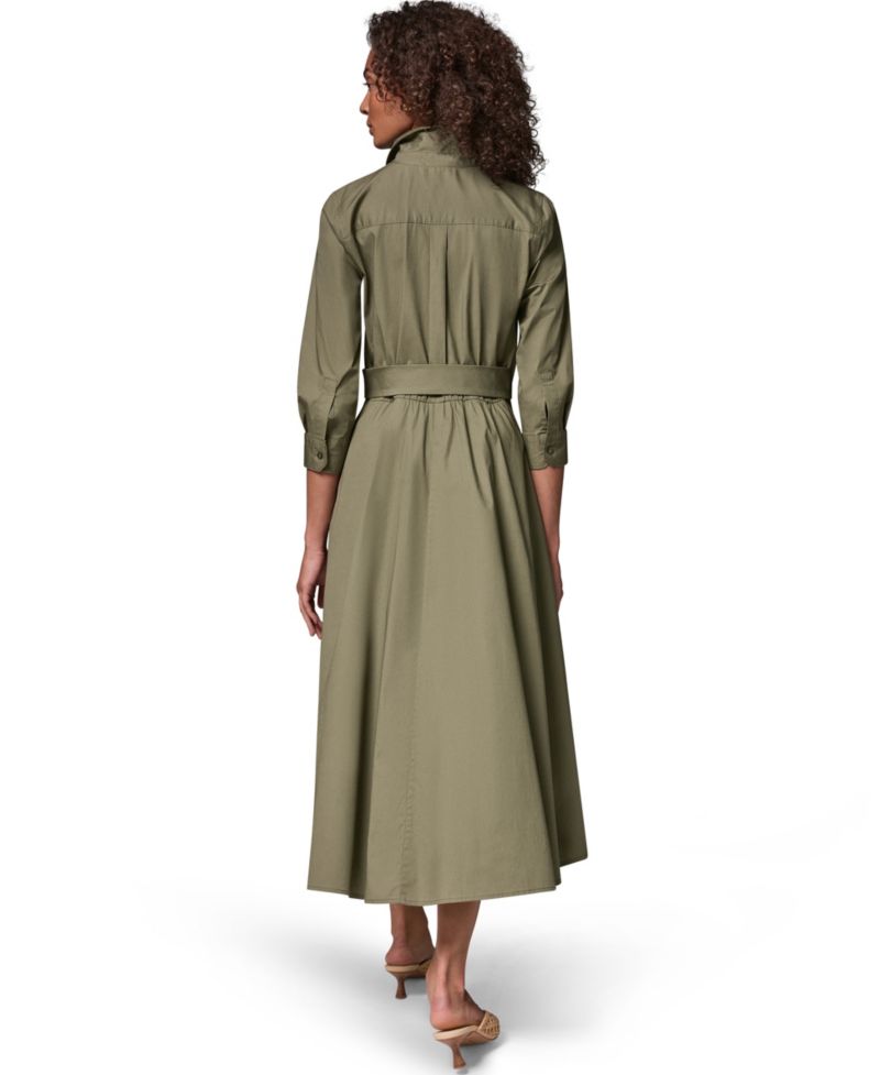 Women's Poplin Fit-and-Flare Midi Shirt Dress