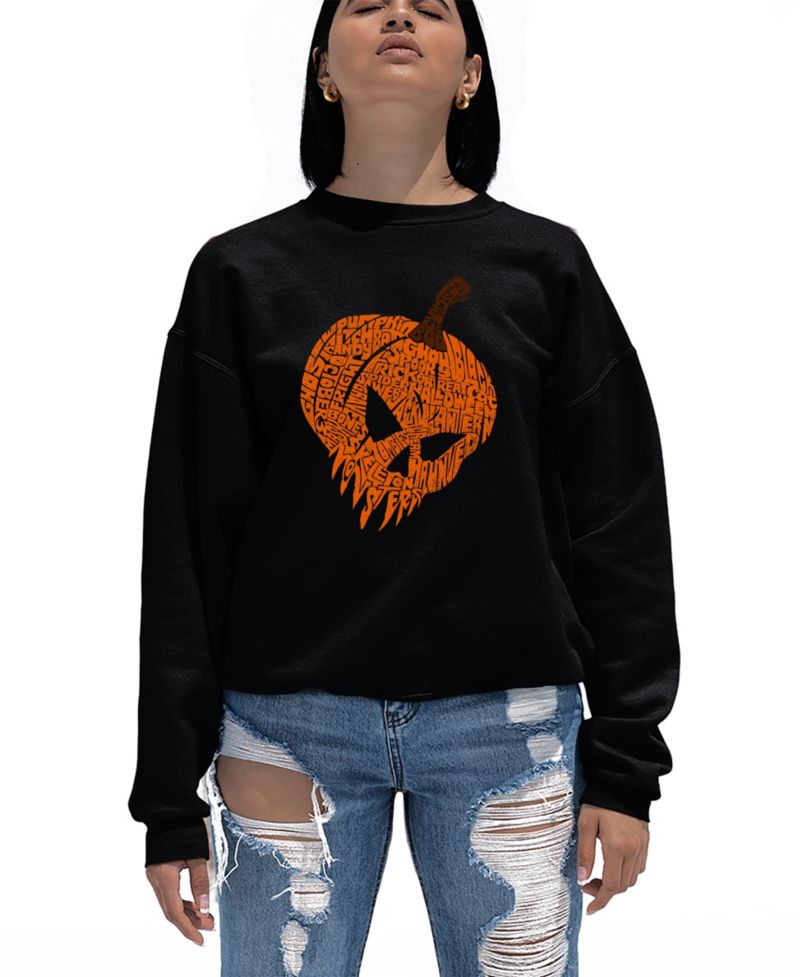 Women's Evil Pumpkin Word Art Crew Neck Sweatshirt