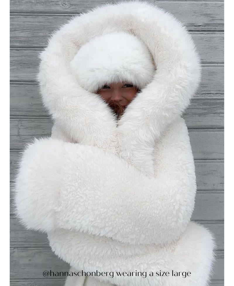 Women's Kali White Cropped Faux Fur Jacket With Hood