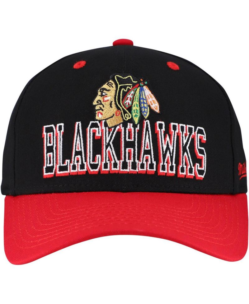 Men's Black/Red Chicago Blackhawks Backside Script Two-Tone Pro Crown Adjustable Hat