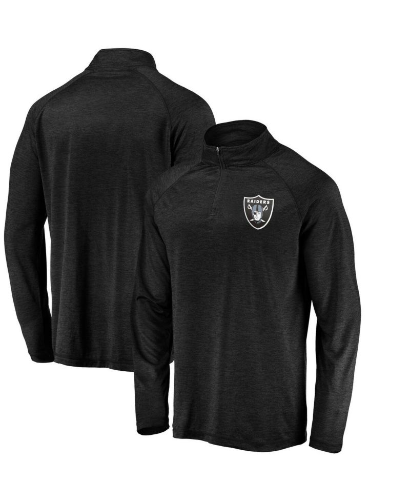 Men's Black Las Vegas Raiders Striated Primary Logo Raglan Quarter-Zip Pullover Jacket