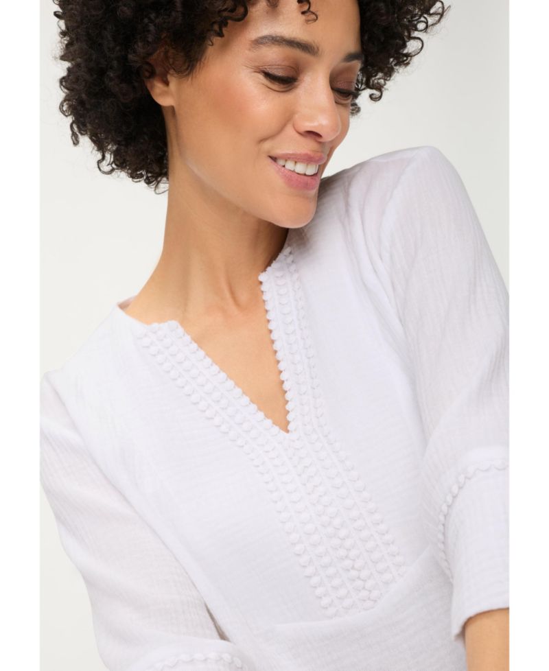 Women's Embroidered Waffle Tunic Blouse