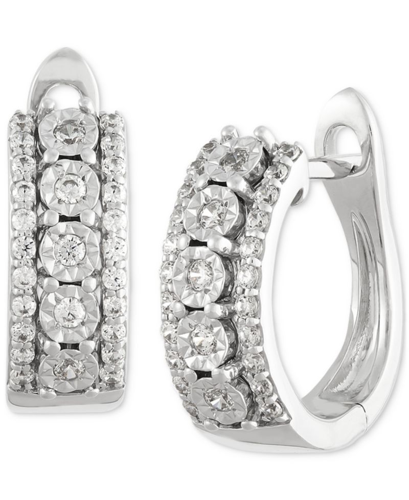 Lab Grown Diamond Huggie Hoop Earrings (1/3 ct. t.w.) in Sterling Silver, 0.56"