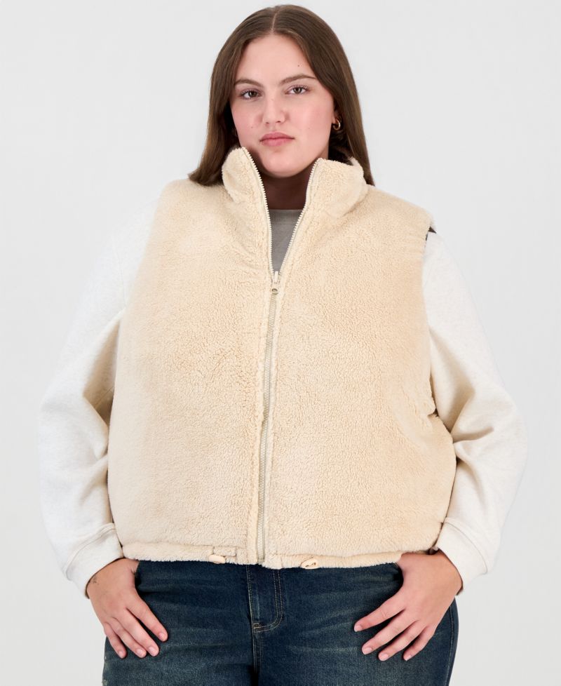 Plus Size Reversible Sherpa Puffer Vest