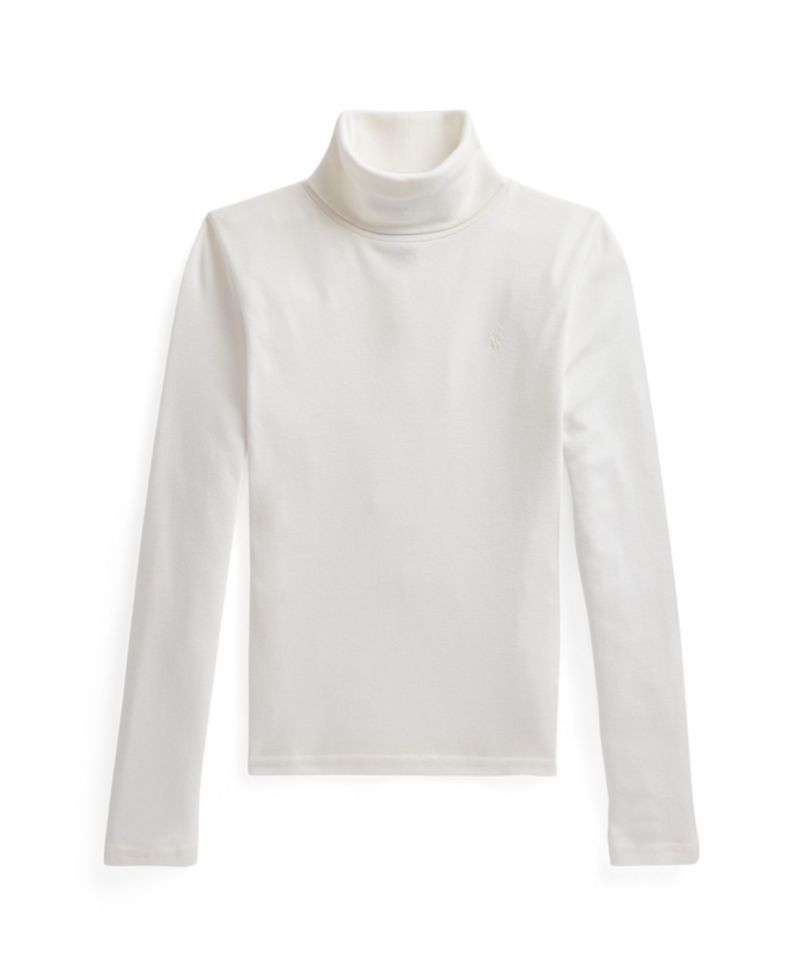 Girls' 4-16 Ribbed Long-Sleeve Cotton-Blend Turtleneck T-Shirt