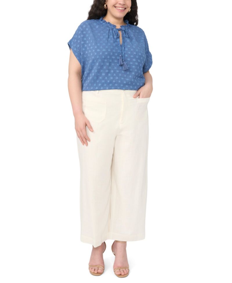 Plus Size V-Neck Front-Tie Short-Sleeve Blouse