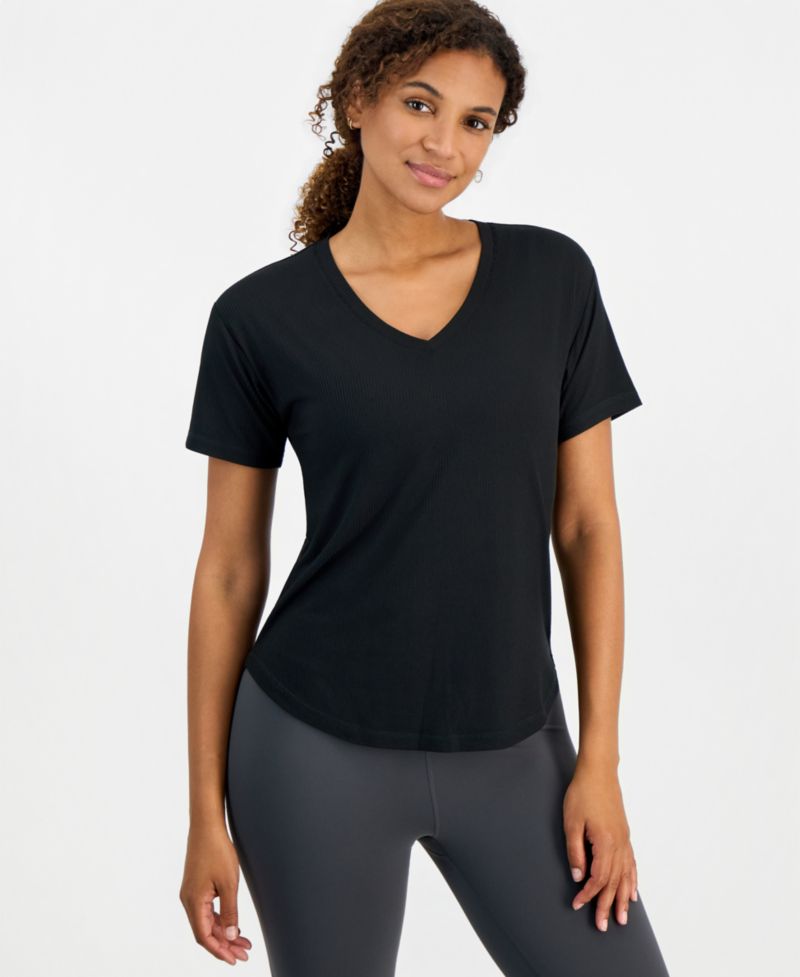 Women's Ribbed Relaxed-Fit V-Neck Tee