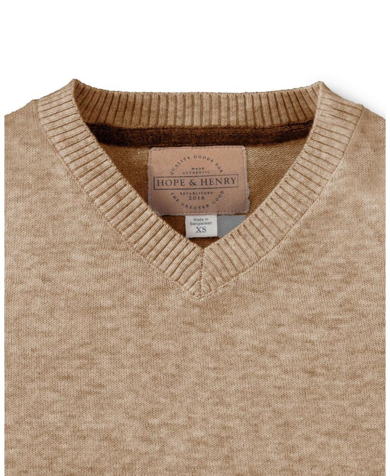 Little and Big Boys' 5- 7 Organic V-Neck Sweater with Elbow Patches