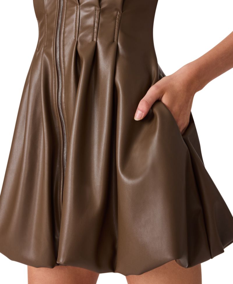 Women's Dyanne Sleeveless Collared Bubble-Hem Faux Leather Mini Dress