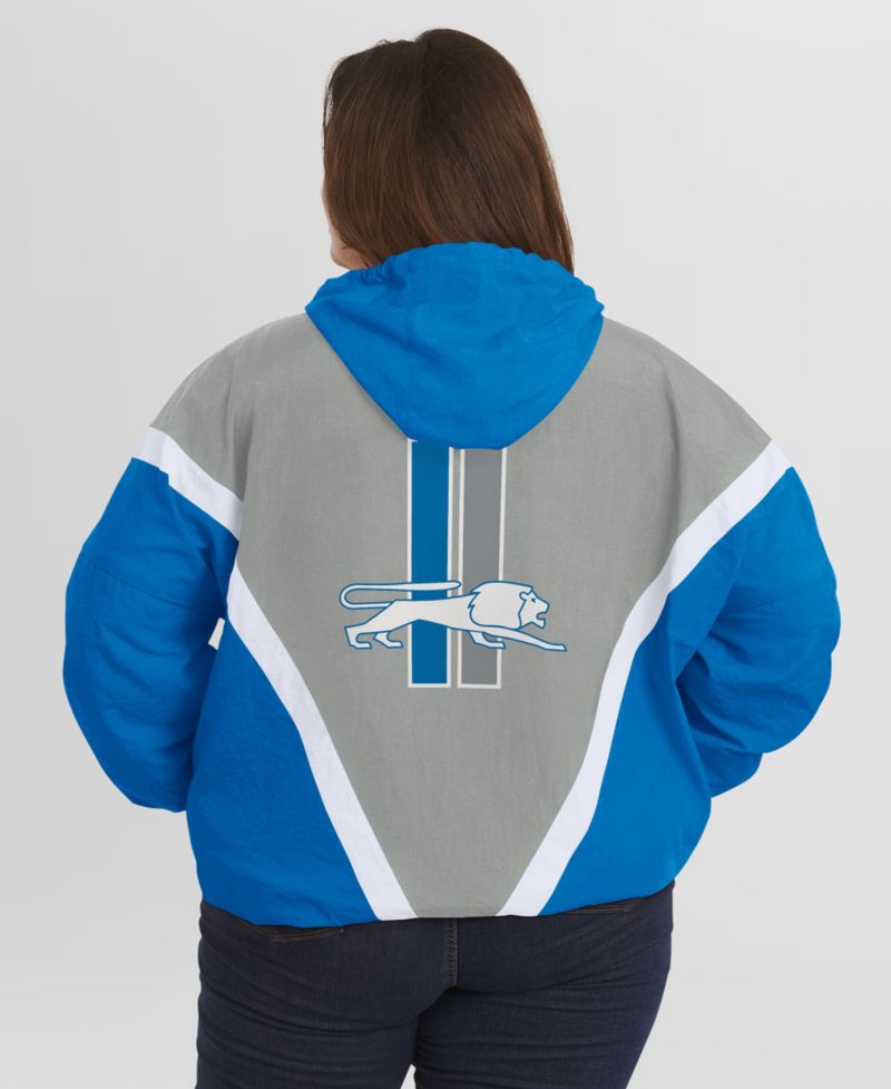 Women's Blue/Gray Detroit Lions Plus Size Retro Crinkle Full-Zip Hoodie Windbreaker Jacket