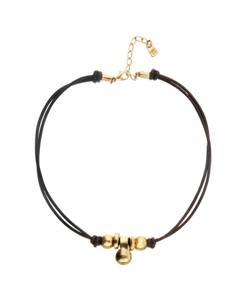 Leather Necklace with Three 18k Gold Alloy Plated Balls